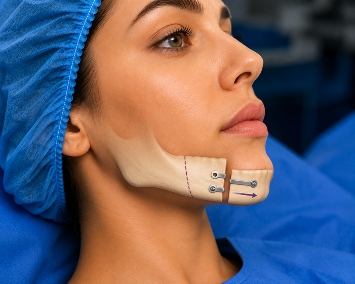 Surgeon consulting a patient about Sliding Genioplasty